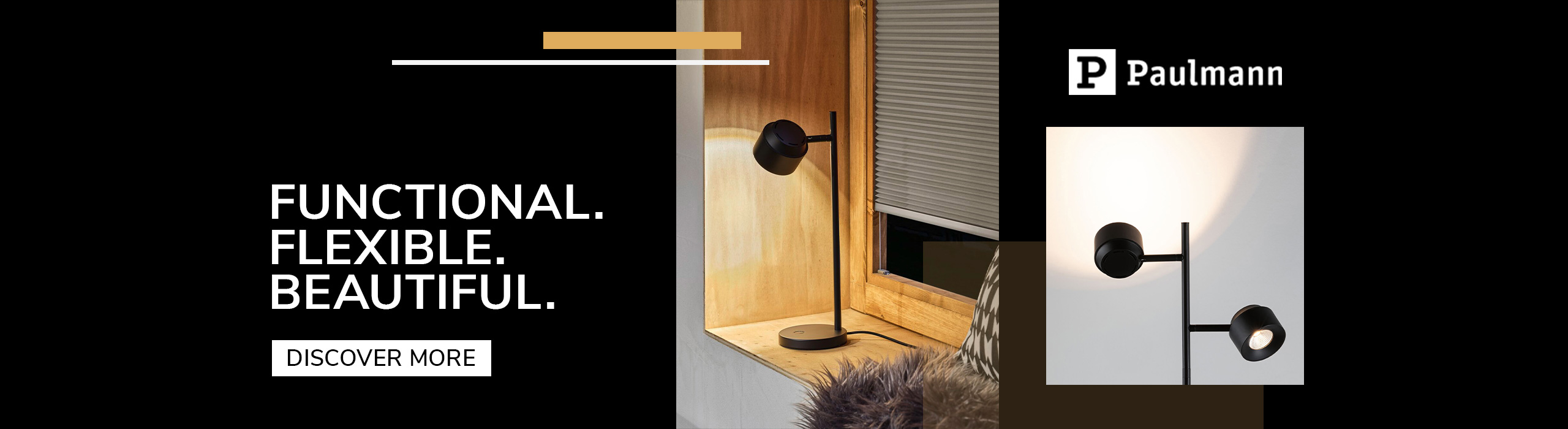 Discover more Paulmann modern black adjustable lamp shown both mounted on a wall and standing on a wooden windowsill, highlighting its functional and flexible design.
