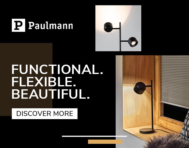 Discover now Modern black table lamp and adjustable wall light by Paulmann, presented in a cozy wooden interior setting.